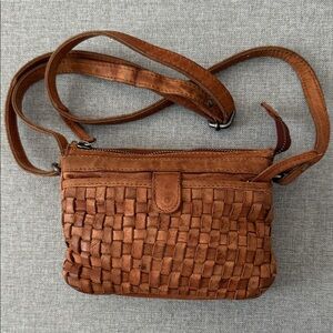 Valenca Holland /Anthropology Brown Woven Leather Crossbody Bag